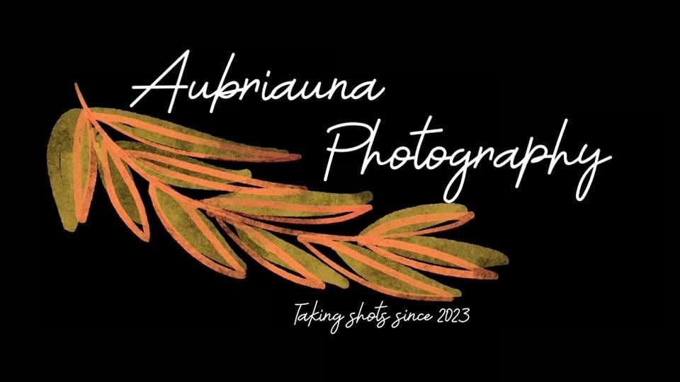Aubriauna Photography logo: an orange leaf branch with the words “Taking shots since 2023”